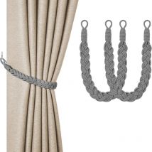 Attaches de rideaux, 2 attaches de rideaux tissées à la main grises, bandes de cordon de rideau tricotées, accessoires de rideaux tricotés pour la