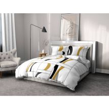 Home Linge Passion - Parure De Couette 2 Pieces Coton 57 Fils Blanche Et Noir 140x200 Cm - Attoll