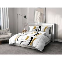Parure de couette 3 pieces coton 57 fils blanche et noir 220x240 cm - attoll