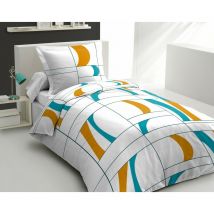 Parure de couette 2 pieces coton 57 fils bleu 140x200 cm - ATTOLL