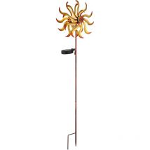 Gartendeko Windrad led Solarleuchte gold Terrassenlampe Außenleuchte mit Erdspieß, Metall gold , Bruchglas, warmweiß, LxH 22x 92 cm