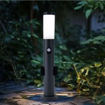 Globo Lighting - Außenleuchte led Stehleuchte mit Bewegungsmelder Edelstahl Wegeleuchte Sockelleuchte Gartenleuchte anthrazit, mit 2 Steckdosen,
