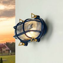 Außenwandlampe Glas Echt-Messing IP64 Blau E27 Maritim Wandleuchte außen Garten