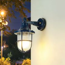 Außenwandleuchte IP64 Blau E27 Glas Messing massiv Maritim Hof Außenleuchte