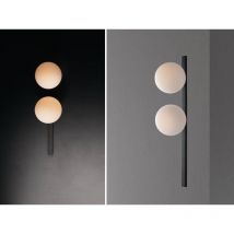 Außergewöhnliche led Wandlampe Schwarz 2 flammig Kugel Opalglas Weiß, Höhe 60cm