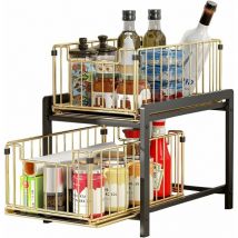 Under Sink Storage 2 Tier Sliding Organizer with 2 Spice Rack Drawers for Kitchen Countertop Organizer for Bathroom, Kitchen, Office (Regular,