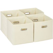 Aufbewahrungsbox 4er Set, faltbare Regalboxen, HxBxT: 30x30x30 cm, mit Griffen, Faltboxen für Regale, beige - Relaxdays