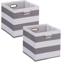 Aufbewahrungsbox aus Stoff, 2er Set, mit Streifen, hbt: 30,5 x 30,5 x 30 cm, faltbarer Regalkorb, grau/weiß - Relaxdays