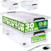 Aufbewahrungsbox Transparent Stapelbox Ordnungsbox 30l 60l Deckel Aufklappbar Stapelbar Rollen Bpa Frei Lebensmittelecht Box 2x 30l - Deuba