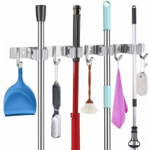Aufbewahrungsleiste, Besenhalter Aus Edelstahl, Befehlsleiste, An Der Wand Montierter Geräteaufhänger Mit 4 Schlitzen Und 5 Haken Für Zuhause, Küche, 