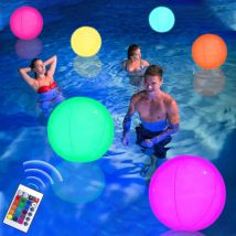 Jalleria - Aufblasbare LED-Poolbälle, Durchmesser 40 cm, schwimmende Poollichter, wasserdicht, mit Fernbedienung, für Strand, Garten, Poolparty, 2