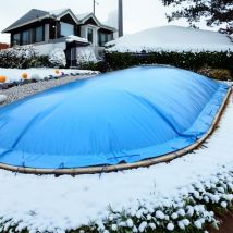 Aufblasbare Poolabdeckung Oval 525x320 cm Blau Überwinterung Luft Kissen Pool