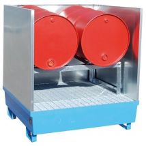 Auffangwanne Typ as für 2 200-Liter Fass mit Fassauflage und Spritzschutzwand