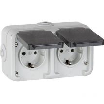 Aufputz-steckdose, Ip44, Schuko, Waagerecht, Grau D 6632 Wab - 2-fach