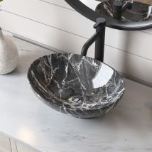 Deervalley - Aufsatzwaschbecken Dv-1v0089 – Ovale Keramikwaschbecken, Ei-form, 40,6 X 33 Cm, Mit Marmor-grau-finish