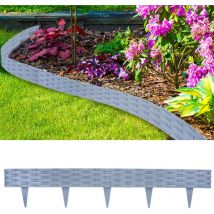 Aufun - Bordure de Pelouse en Plastique Effet Rotin : 35m avec 15 éléments de 100 cm en gris - Bordure de parterre flexible au design en rotin pour