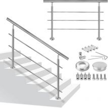 Aufun - 150cm Rampe D'Escalier Argent Garde Corps pour Escalier, Main Courante en Acier Inoxydable Balcon Balustrade (avec 3 Entretoises) - Argent