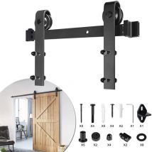 Système de porte coulissante Rail de 183 cm Noir En acier carbone Pour portes coulissantes de 35 à 45 mm d'épaisseur Charge maximale : 130 kg - 183
