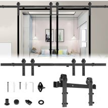 Système de porte coulissante Rail de 366 cm Noir En acier carbone Pour portes coulissantes de 35 à 45 mm d'épaisseur Charge maximale:130 kg - 366 cm