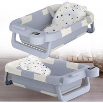 Aufun - Bañera para bebé plegable con cojín de asiento, asiento de bañera portátil, bañera para baño de bebé, Antracita (pantalla táctil lcd +