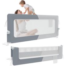 Barrière de lit 200 cm, protection anti-chute pour enfants, hauteur réglable de 72 à 96 cm, barrière de lit pliable, protection latérale, gris foncé