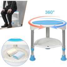 Duschhocker Duschstuhl Höhenverstellbar und 360° Drehbar Badsitz Blau Duschhilfe Anti-Rutsch Badsitz aus Alu und Kunststoff für Alter, Schwangere