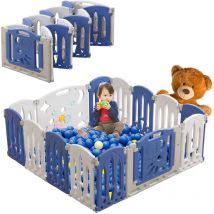 Box Pieghevole per Bambini con Porta e Tavola per Giochi, Barriera per Bambini Recinzione Strisciante in Plastica, Blu+Bianco, 12+2 Pannelli - Aufun