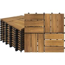 AUFUN Carreaux terrasse bois, clips, balcon, acacia, 30x30 cm, Modèle B, 22 pièces, 2m²