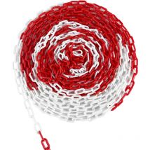 25m Catena di Segnalazione in Plastica Rosso/Bianco 6mm - Catena Protettiva in Plastica per Segnalazione, Visibile e Resistente, Ideale per Il Blocco