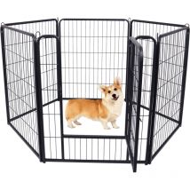 6-Tlg Enclos Pliable pour Chiots Parc pour Animaux de 80cm de Haut, Verrouillage Automatique, Chiots Parc avec Porte - Noir - Aufun