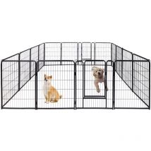 16-Tlg Enclos Pliable pour Chiots Parc pour Animaux de 80cm de Haut, Verrouillage Automatique, Chiots Parc avec Porte - Noir - Aufun