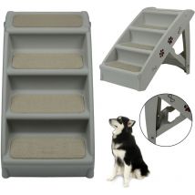 Hundetreppe 4 Stufen Faltbare Haustiertreppe mit Rutschfester Matte, 50 cm hohe Katzentreppe,Hunderampe Max. Belastung 75 kg, (Grau) - Aufun