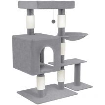 Aufun - Kratzbaum, Katzenkletterbaum, Katzenbaum mit Hängematte und Spielmöglichkeiten, großes stabiles Spielhaus für Katzen (Modell d, Grau)