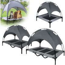 Lit pour chien avec auvent, l 122 x l 92 x h 102 cm, lit surélevé pour animal domestique avec toit et cadre en fer, chaise longue pour chien de