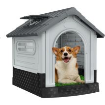 Niche d'extérieur en plastique pour animal domestique, abri isolé hydrofuge, niche robuste avec grille d'aération et sol surélevé, lucarne, pour