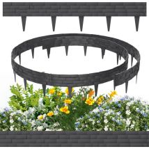 10M Kunststoff Rasenkante Kunststeinplatte Beeteinfassung Mähkante 10Stk Einfassungen Palisaden Gartenzaun, Anthrazit - Aufun