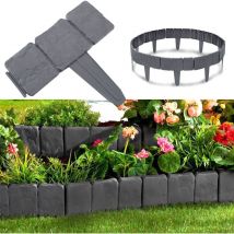 Rasenkante Kunststoff 7,5m Steinoptik Garden Border aus Polypropylen, Mähkante Beetumrandung Garten dekorativ, 1Element: 25x23x1 cm, Anthrazit - Aufun