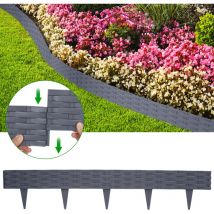 AUFUN Rasenkante aus Rattan Kunststoff: 45m mit 15 Elementen á 100 cm in Grau - Flexibler Beetbegrenzer im Rattan-Optik Design für den Garten