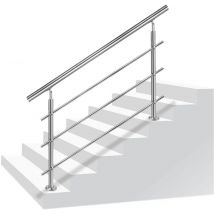 Corrimano per scale in acciaio inox, ringhiera per scale, interni ed esterni, balcone, parapetto, argento, lunghezza: 80-180 cm, con/senza barre