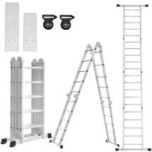 550cm Scala Multiuso, Scale in Lega di Alluminio, Scaletta Fino a 150 kg, 20 Gradini con 2 Pannelli, Argento - Argento - Aufun