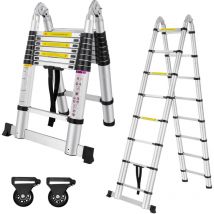 500 cm Scala Telescopica in Alluminio, Scale Pieghevole Pieghevole, Multifunzione Scaletta, Carico Massimo 150 kg, Argenteo (2,5+2,5M) - Argento
