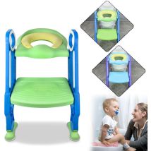 Sedile wc per bambini con Scala regolabile, con cuscino in poliuretano, adatto per wc da 38 a 42 cm, per bambini da 1 a 7 anni, Blu+Verde - Aufun