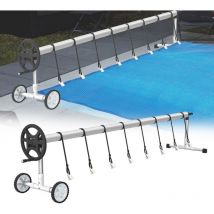 AUFUN Enrouleur de bâche pour piscine, appareil d'enroulement mobile avec roues, poignée antidérapante, rouleau de couverture, réglage télescopique,