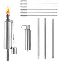 12 x Torce da Giardino in Acciaio Inox per Esterno, Olio 330 ml, Lampada a Olio, Chiusura di Sicurezza per Bambini, con Stoppe, 115 cm di Altezza,