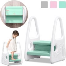 Tritthocker Kinder, 2 Stufen Trittschemel, Anti-Rutsch-Funktion, Perfekt für Kinderzimmer,Badezimmer oder Kleinkind Toiletten Training(Grün) - Aufun