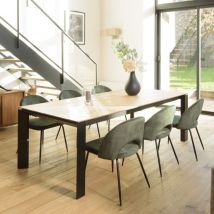 AUGUSTIN - Lot de 2 chaises velours vert sapin dossier ouvert pieds acier