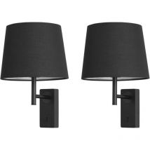 Aura - 2 Apliques de Pared para Dormitorio E27 con Interruptor ON/OFF en la Base. Color Negro con Pantalla de Textil