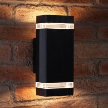 Auraglow - Indoor / Outdoor Double Up & Down Wall Light - Black - Warm White led Bulbs Included
