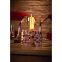 Mysa Modern Contemporary Colourful Mosaic Effect Stone Cement Cube Bedside Desk Table Lamp/Light - with ST64 led Bulb [Energy Class a] - Auraglow