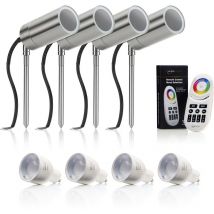 Auraglow - Stainless Steel GU10 Garden Outdoor Spike Light with rf Remote Control Colour Changing led Bulbs